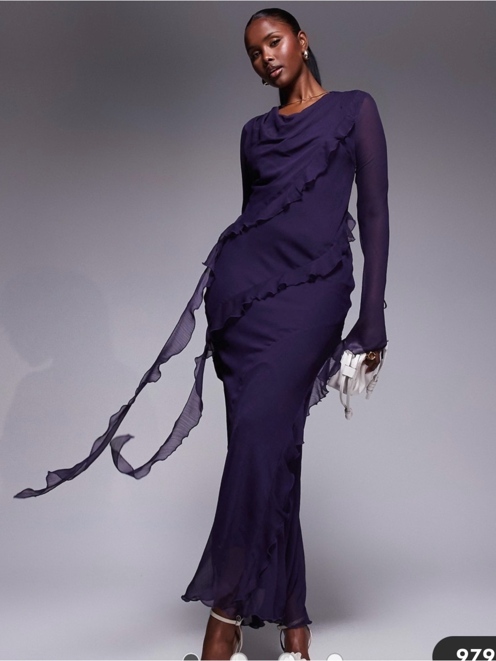 Daska chiffon maxi dress with frill details in purple Medium NWT